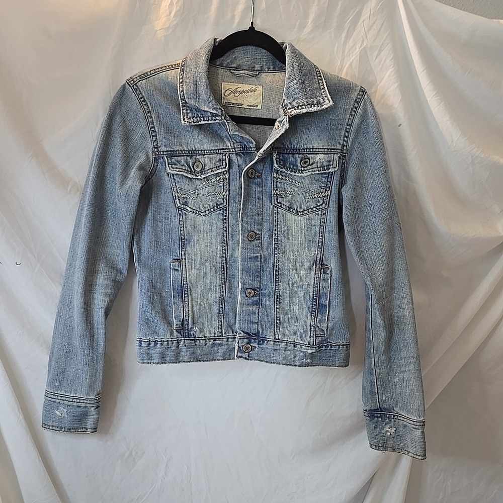 Aeropostale Denim Jacket Women's Small M Distressed Washed Crop Festival Y2K 90s - Picture 2 of 16